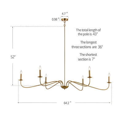 Lampadario minimalista a 6 luci da 64 pollici in nero opaco/oro/cromo - N/A