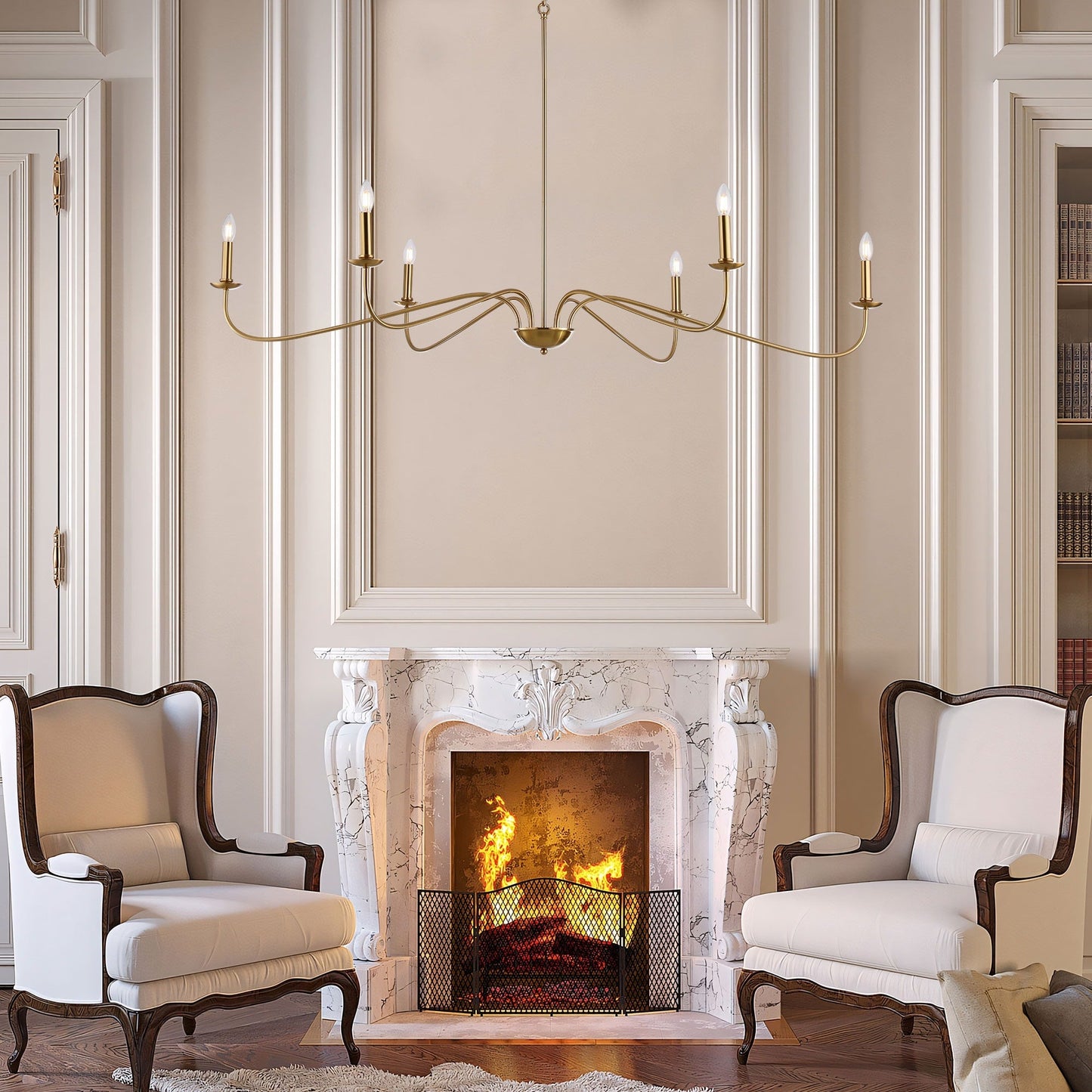 Lampadario minimalista a 6 luci da 64 pollici in nero opaco/oro/cromo - N/A