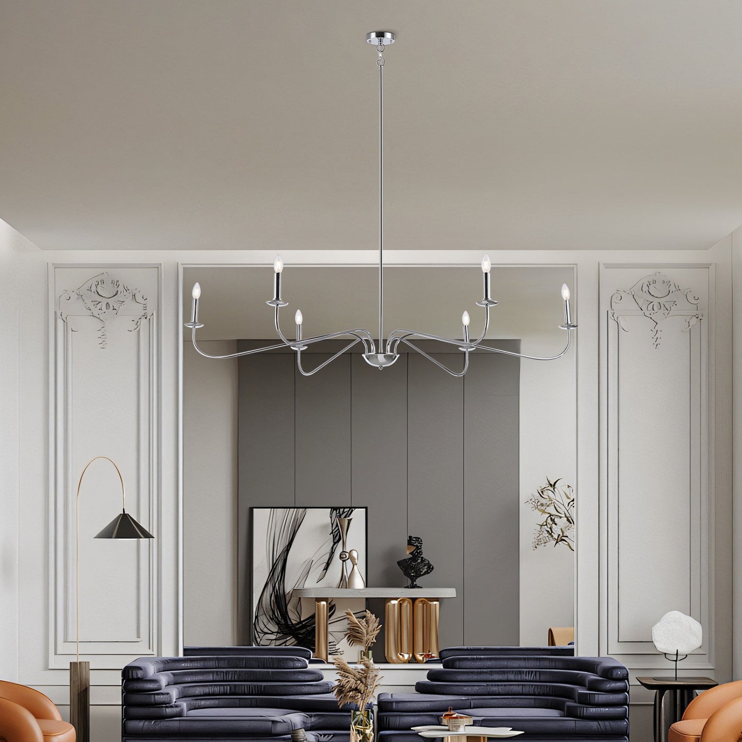 Lampadario minimalista a 6 luci da 64 pollici in nero opaco/oro/cromo - N/A