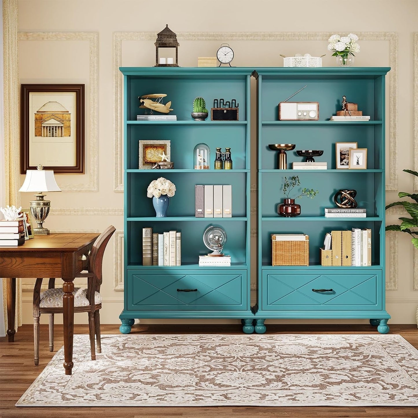 Scaffale portaoggetti con 6 ripiani e cassetto, 71 cm, per soggiorno.