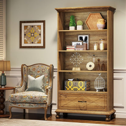 Scaffale portaoggetti con 6 ripiani e cassetto, 71 cm, per soggiorno.