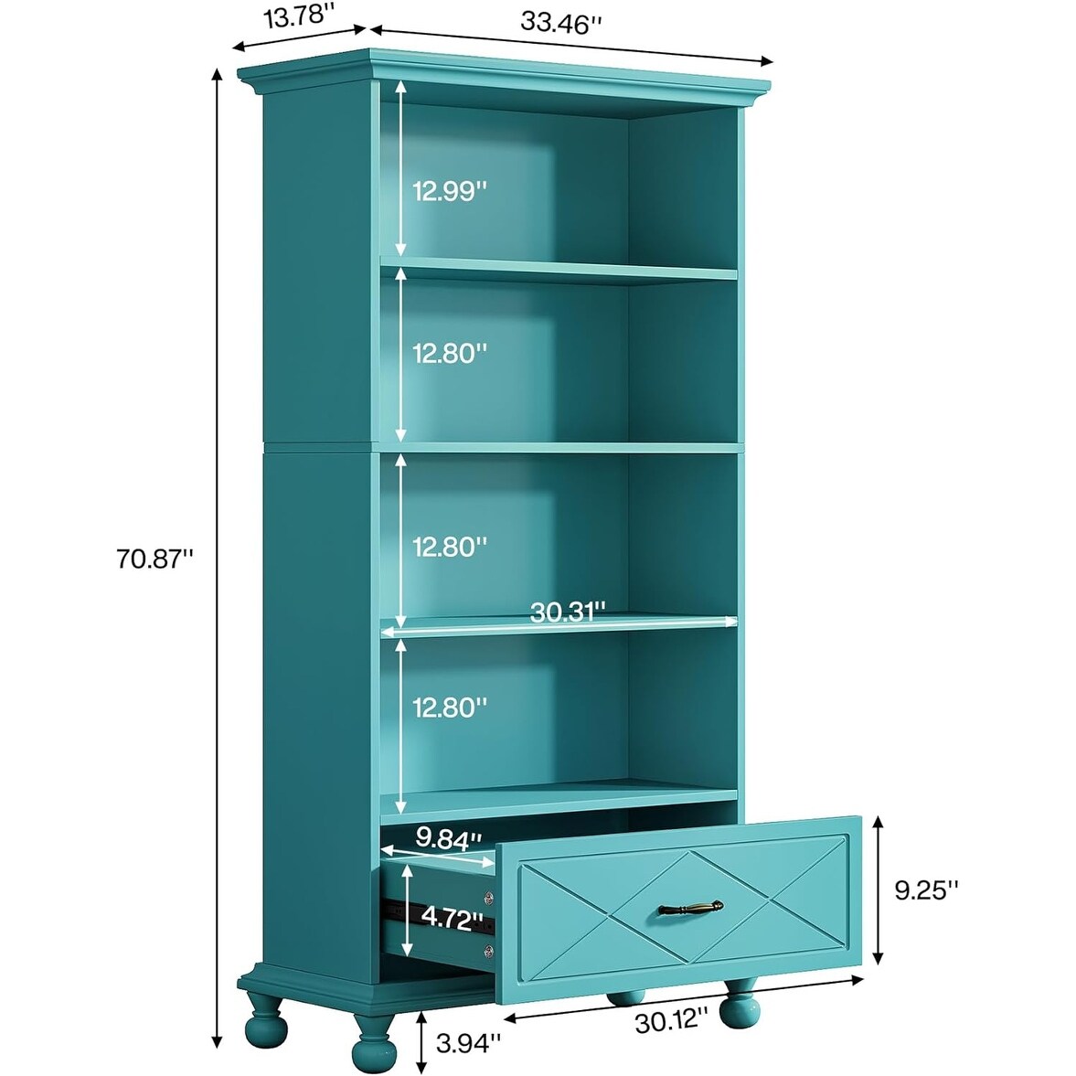 Scaffale portaoggetti con 6 ripiani e cassetto, 71 cm, per soggiorno.