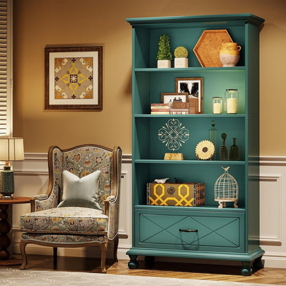 Scaffale portaoggetti con 6 ripiani e cassetto, 71 cm, per soggiorno.