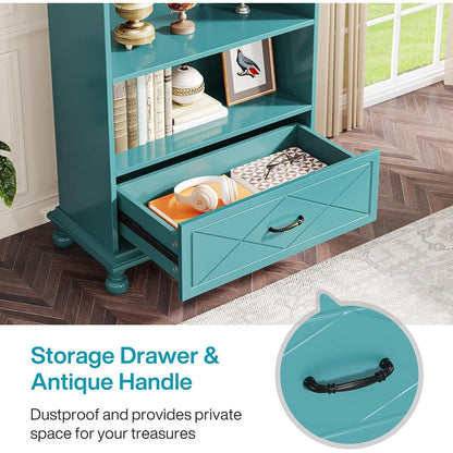 Scaffale portaoggetti con 6 ripiani e cassetto, 71 cm, per soggiorno.