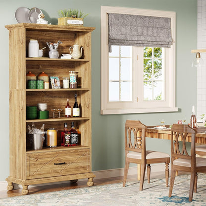 Scaffale portaoggetti con 6 ripiani e cassetto, 71 cm, per soggiorno.