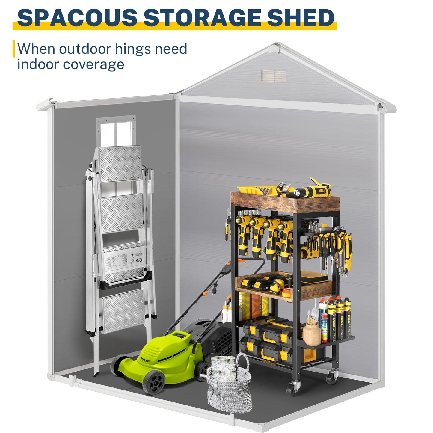 Ripostiglio da esterno in resina resistente alle intemperie, con pavimento, a forma di guglia, disponibile nelle dimensioni: 6 ft x 4 ft/6 ft x 8 ft/8 ft x 6 ft/8 ft x 10 ft.