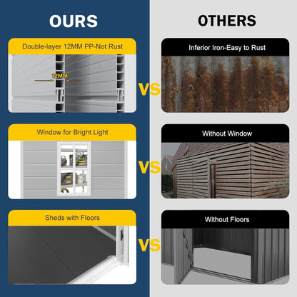 Ripostiglio da esterno in resina resistente alle intemperie, con pavimento, a forma di guglia, disponibile nelle dimensioni: 6 ft x 4 ft/6 ft x 8 ft/8 ft x 6 ft/8 ft x 10 ft.