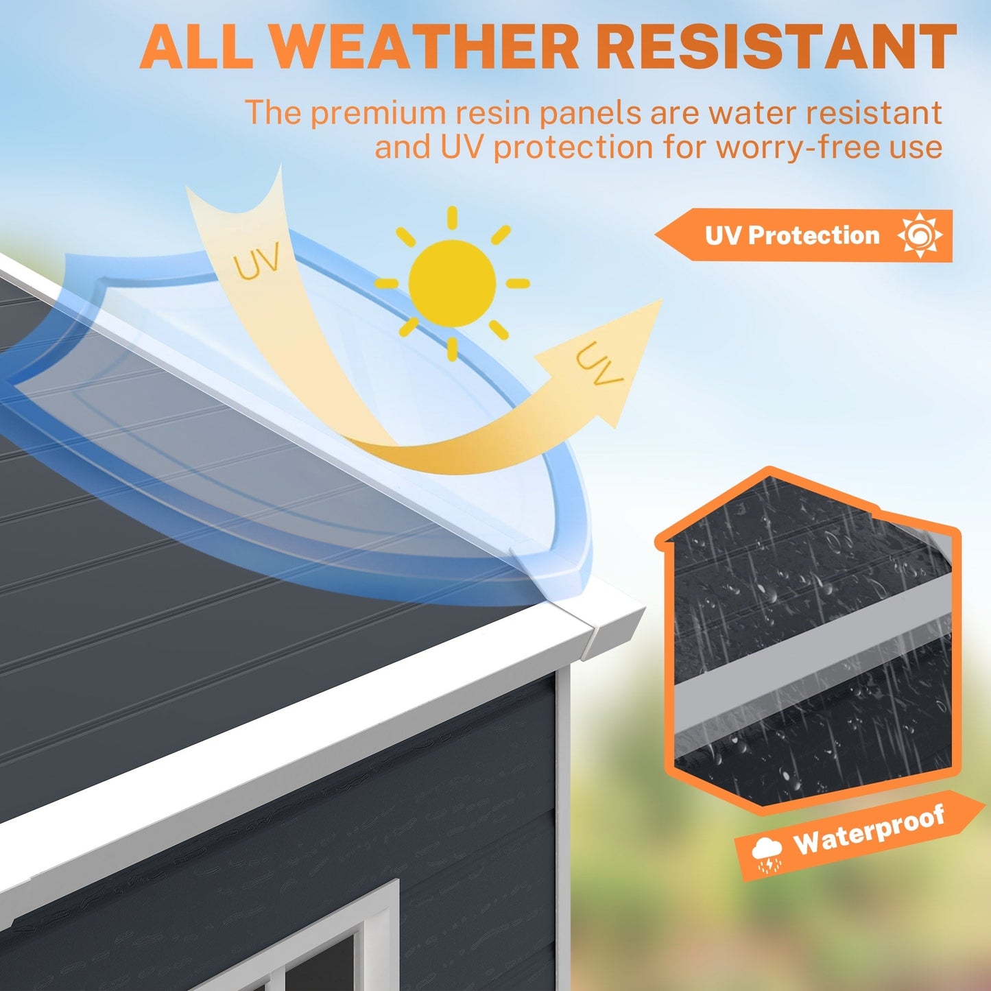 Ripostiglio da esterno in resina resistente alle intemperie, con pavimento, a forma di guglia, disponibile nelle dimensioni: 6 ft x 4 ft/6 ft x 8 ft/8 ft x 6 ft/8 ft x 10 ft.