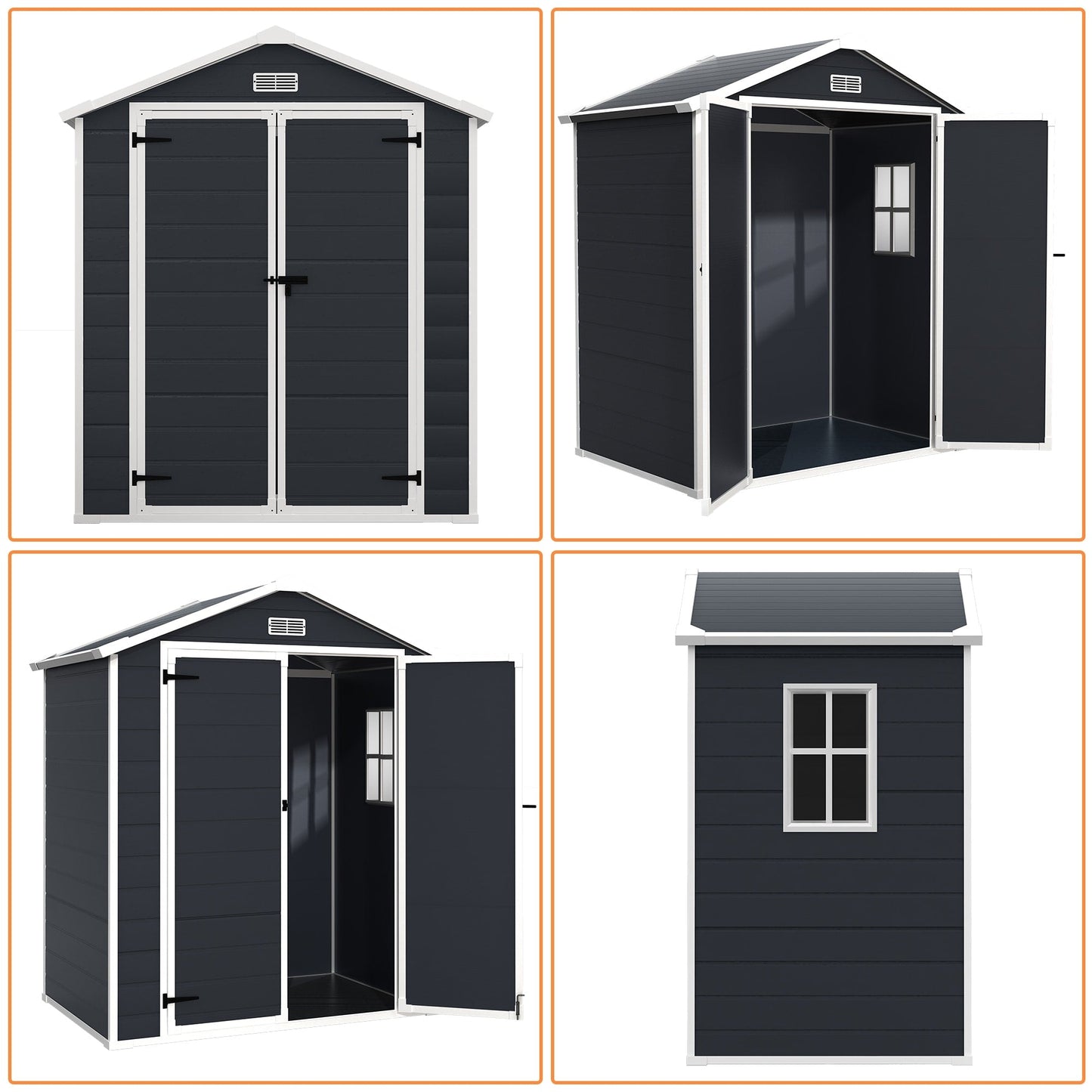 Ripostiglio da esterno in resina resistente alle intemperie, con pavimento, a forma di guglia, disponibile nelle dimensioni: 6 ft x 4 ft/6 ft x 8 ft/8 ft x 6 ft/8 ft x 10 ft.