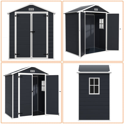 Ripostiglio da esterno in resina resistente alle intemperie, con pavimento, a forma di guglia, disponibile nelle dimensioni: 6 ft x 4 ft/6 ft x 8 ft/8 ft x 6 ft/8 ft x 10 ft.