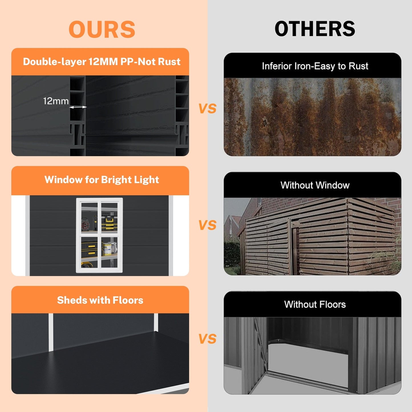 Ripostiglio da esterno in resina resistente alle intemperie, con pavimento, a forma di guglia, disponibile nelle dimensioni: 6 ft x 4 ft/6 ft x 8 ft/8 ft x 6 ft/8 ft x 10 ft.