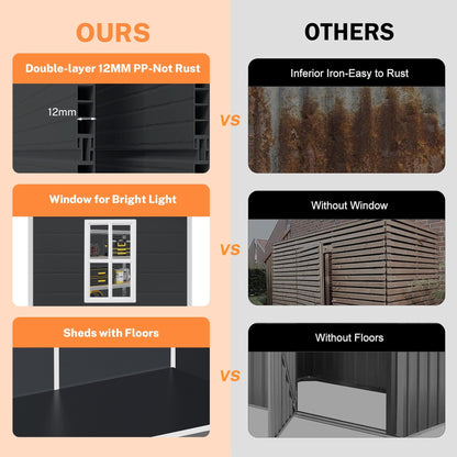 Ripostiglio da esterno in resina resistente alle intemperie, con pavimento, a forma di guglia, disponibile nelle dimensioni: 6 ft x 4 ft/6 ft x 8 ft/8 ft x 6 ft/8 ft x 10 ft.