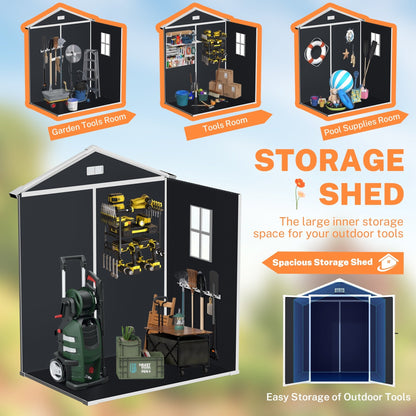 Ripostiglio da esterno in resina resistente alle intemperie, con pavimento, a forma di guglia, disponibile nelle dimensioni: 6 ft x 4 ft/6 ft x 8 ft/8 ft x 6 ft/8 ft x 10 ft.