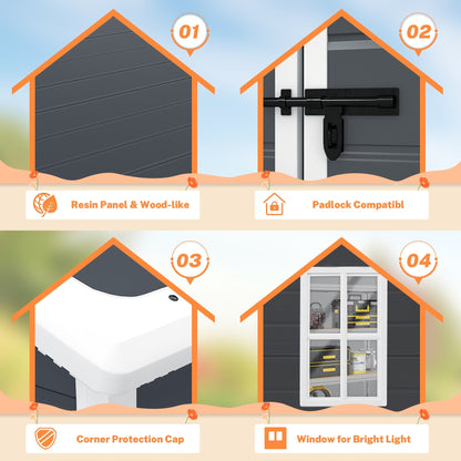 Ripostiglio da esterno in resina resistente alle intemperie, con pavimento, a forma di guglia, disponibile nelle dimensioni: 6 ft x 4 ft/6 ft x 8 ft/8 ft x 6 ft/8 ft x 10 ft.