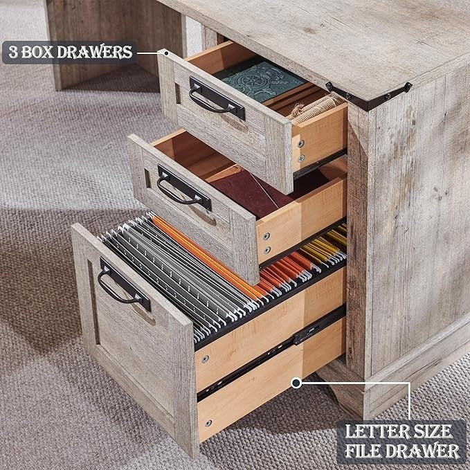 Scrivania da ufficio a forma di L in stile farmhouse, scrivania d'angolo in legno, scrivania per computer