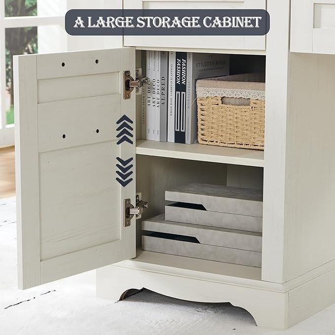 Scrivania da ufficio a forma di L in stile farmhouse, scrivania d'angolo in legno, scrivania per computer