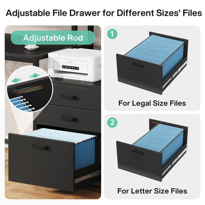 Scrivania per computer da 63 pollici con supporto per monitor, scrivania ergonomica per ufficio a casa con cassetti e mobile porta documenti.