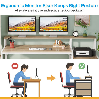 Scrivania per computer da 63 pollici con supporto per monitor, scrivania ergonomica per ufficio a casa con cassetti e mobile porta documenti.