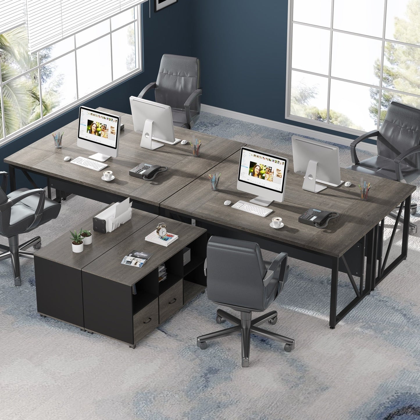 Scrivania a forma di L da 63 pollici con mobile porta documenti laterale da 47 pollici, set di scrivania per ufficio e casa per dirigenti.