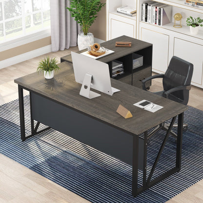 Scrivania a forma di L da 63 pollici con mobile porta documenti laterale da 47 pollici, set di scrivania per ufficio e casa per dirigenti.