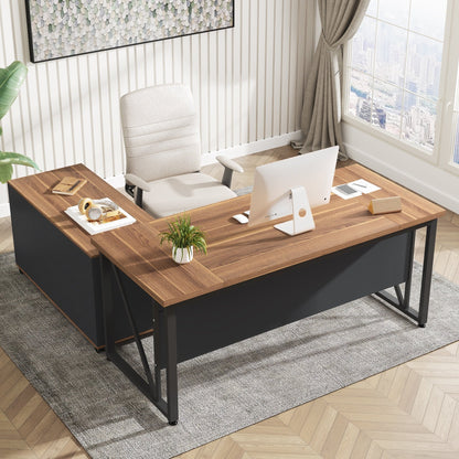 Scrivania a forma di L da 63 pollici con mobile porta documenti laterale da 47 pollici, set di scrivania per ufficio e casa per dirigenti.