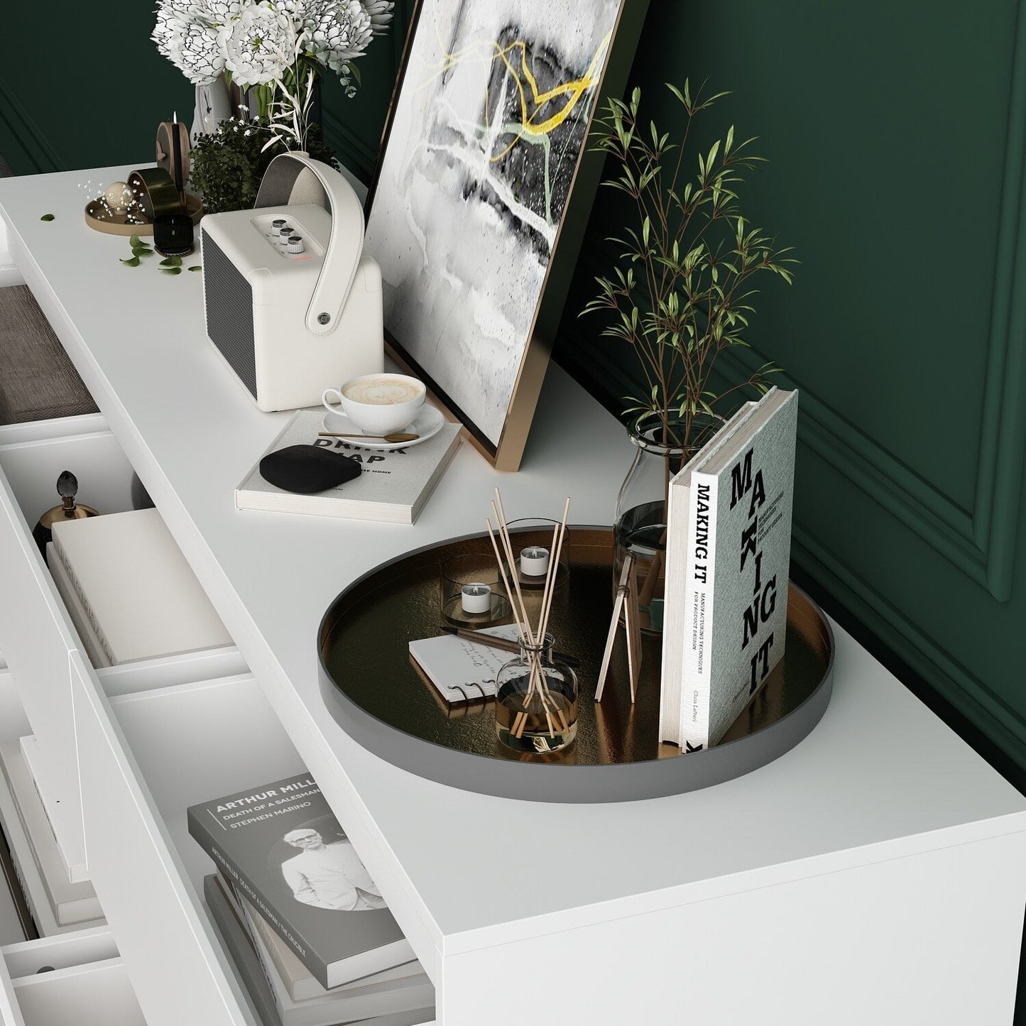 Comò con 9 cassetti da 63W, comò decorativo per soggiorno e camera da letto.