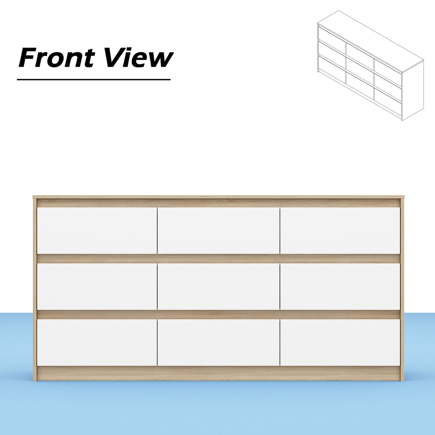 Comò con 9 cassetti da 63W, comò decorativo per soggiorno e camera da letto.