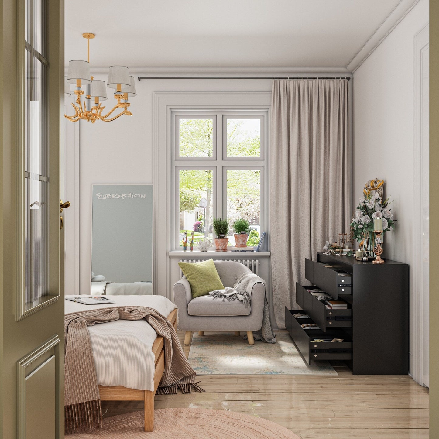 Comò con 9 cassetti da 63W, comò decorativo per soggiorno e camera da letto.