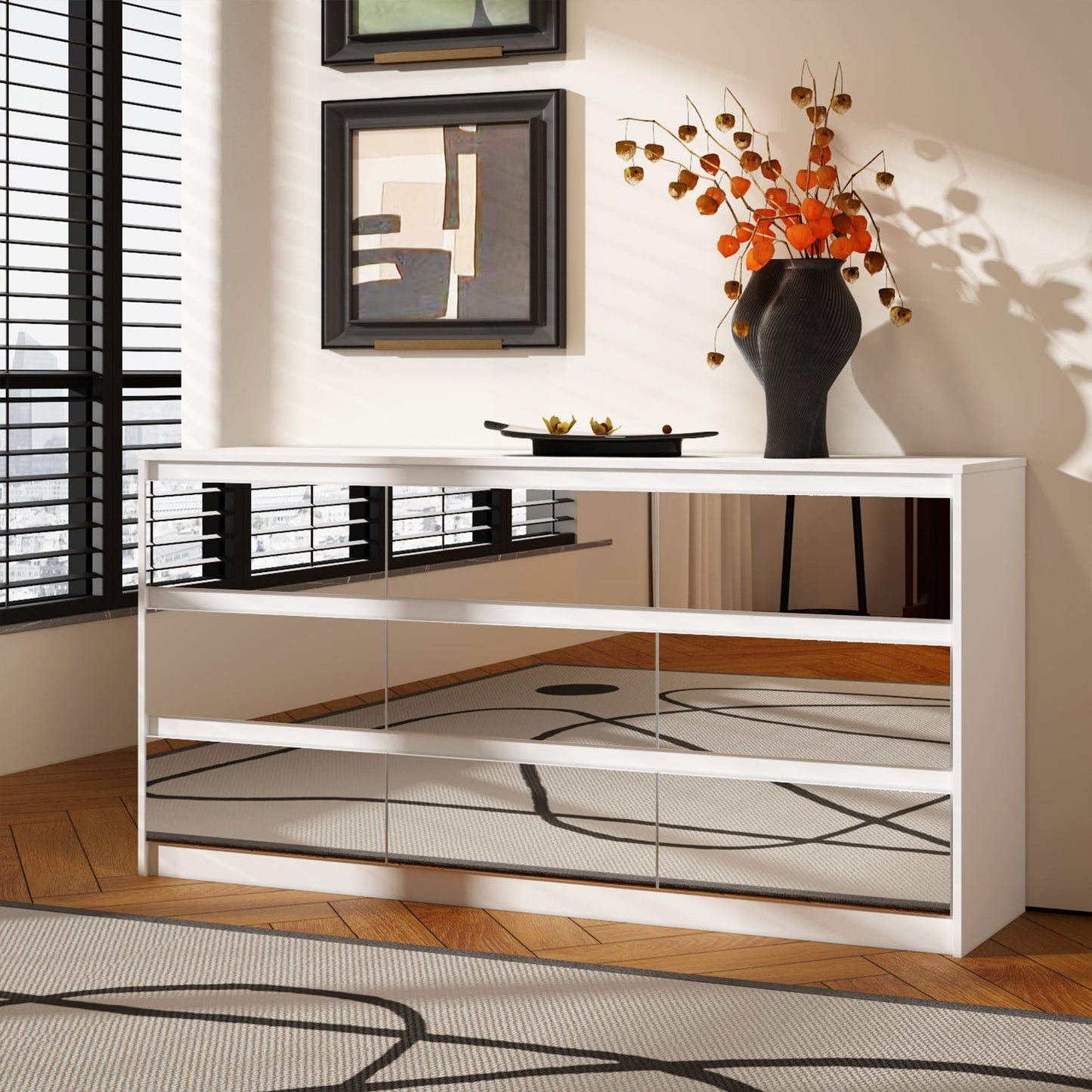 Comò con 9 cassetti da 63W, comò decorativo per soggiorno e camera da letto.