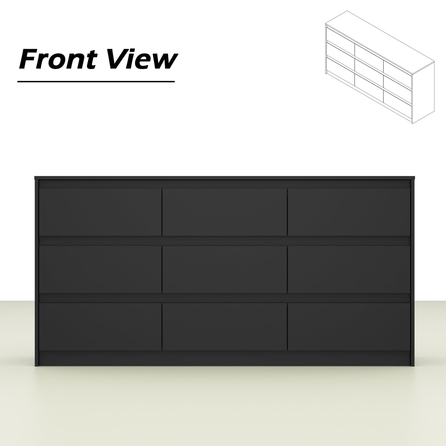 Comò con 9 cassetti da 63W, comò decorativo per soggiorno e camera da letto.