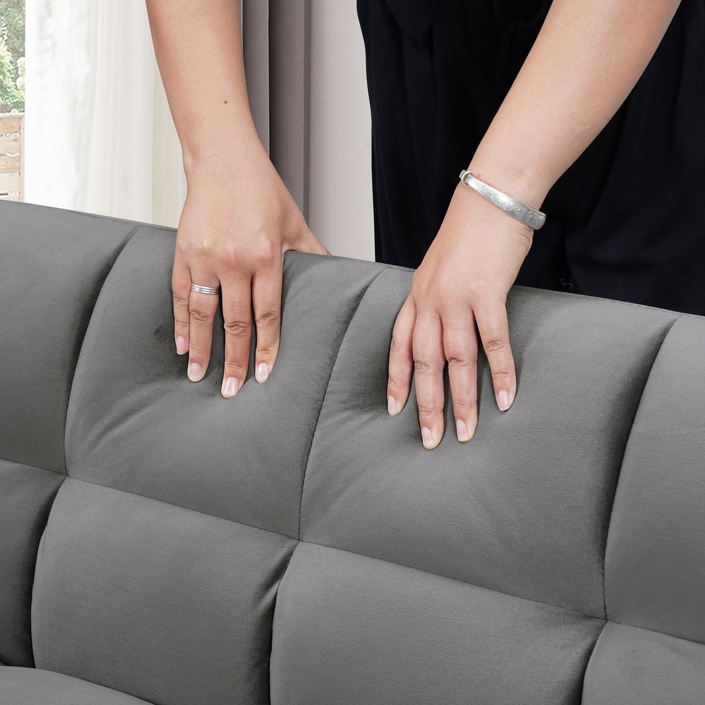 Divano letto trasformabile 3-in-1 in velluto 64.96 con schienale regolabile, tasca portaoggetti e capacità di carico di 227 kg (500 lb)