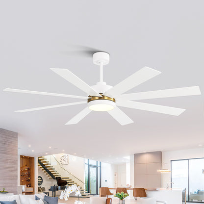 Ventilatore da soffitto a LED nero da 65 pollici con 8 pale, luce e telecomando.