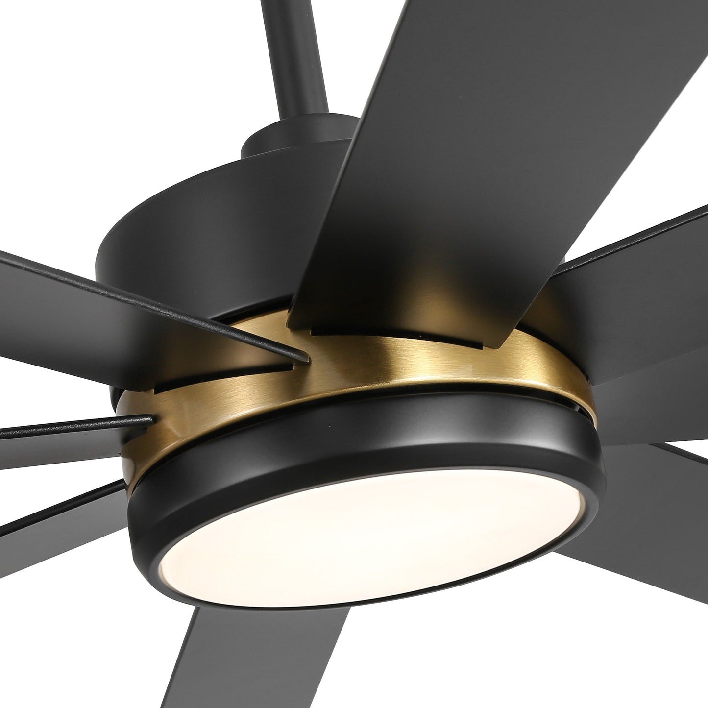 Ventilatore da soffitto a LED nero da 65 pollici con 8 pale, luce e telecomando.