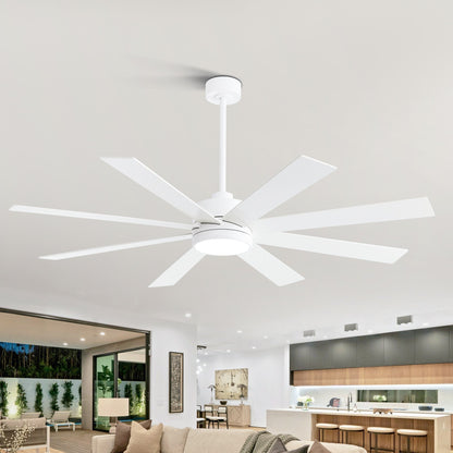 Ventilatore da soffitto a LED nero da 65 pollici con 8 pale, luce e telecomando.