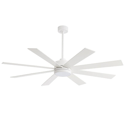 Ventilatore da soffitto a LED nero da 65 pollici con 8 pale, luce e telecomando.