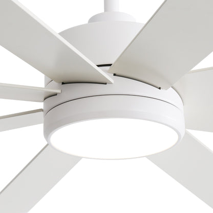 Ventilatore da soffitto a LED nero da 65 pollici con 8 pale, luce e telecomando.