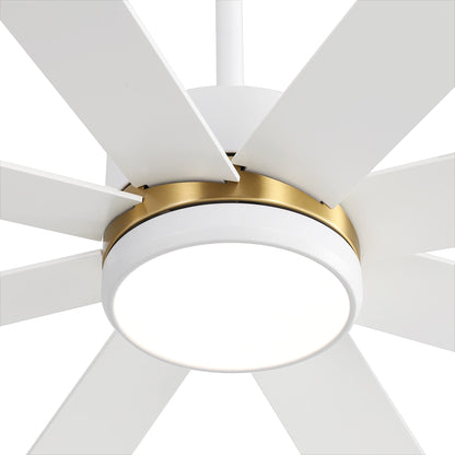 Ventilatore da soffitto a LED nero da 65 pollici con 8 pale, luce e telecomando.