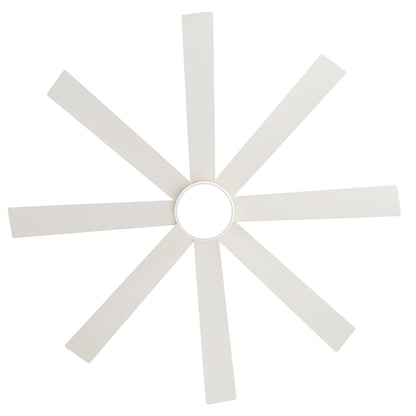 Ventilatore da soffitto a LED nero da 65 pollici con 8 pale, luce e telecomando.
