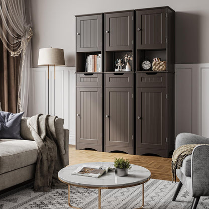 Armadio a muro per bagno, modello Linen, alto 67 pollici, stretto, con 5 ripiani, in legno massello, a posizionamento libero.