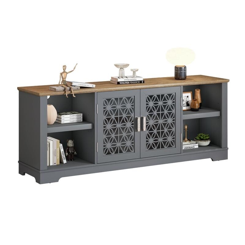 Supporto TV decorativo a forma di porta con motivo floreale rustico da 70 pollici, adatto a TV fino a 80 pollici.