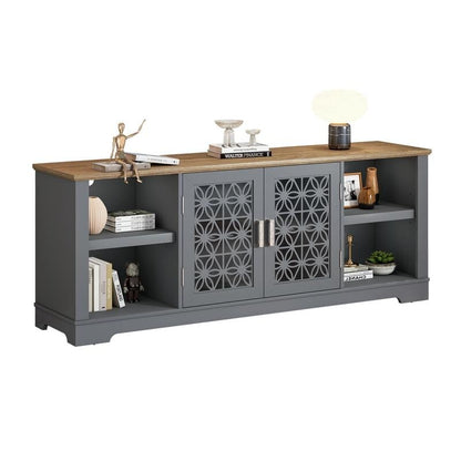 Supporto TV decorativo a forma di porta con motivo floreale rustico da 70 pollici, adatto a TV fino a 80 pollici.