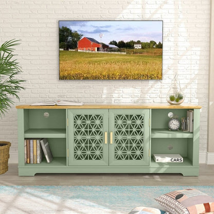 Supporto TV decorativo a forma di porta con motivo floreale rustico da 70 pollici, adatto a TV fino a 80 pollici.