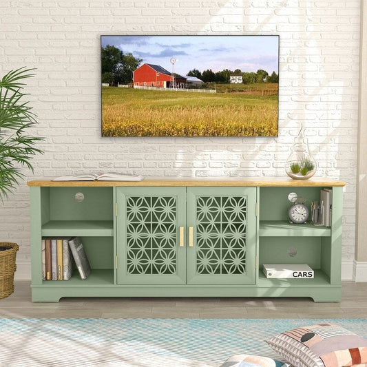 Supporto TV decorativo a forma di porta con motivo floreale rustico da 70 pollici, adatto a TV fino a 80 pollici.