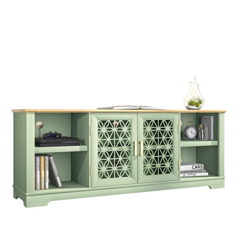 Supporto TV decorativo a forma di porta con motivo floreale rustico da 70 pollici, adatto a TV fino a 80 pollici.