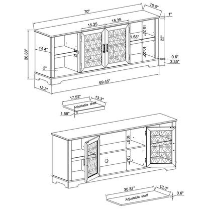 Supporto TV decorativo a forma di porta con motivo floreale rustico da 70 pollici, adatto a TV fino a 80 pollici.