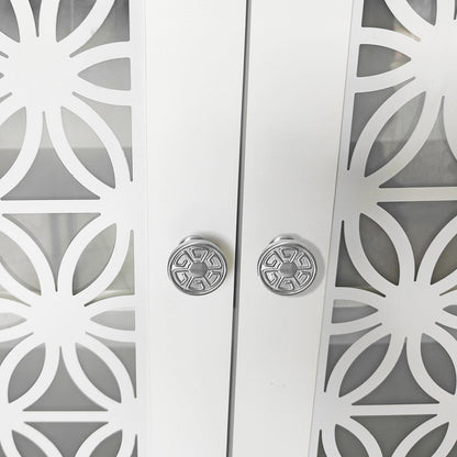 Supporto TV decorativo a forma di porta con motivo floreale rustico da 70 pollici, adatto a TV fino a 80 pollici.