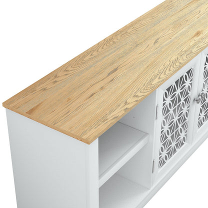 Supporto TV decorativo a forma di porta con motivo floreale rustico da 70 pollici, adatto a TV fino a 80 pollici.