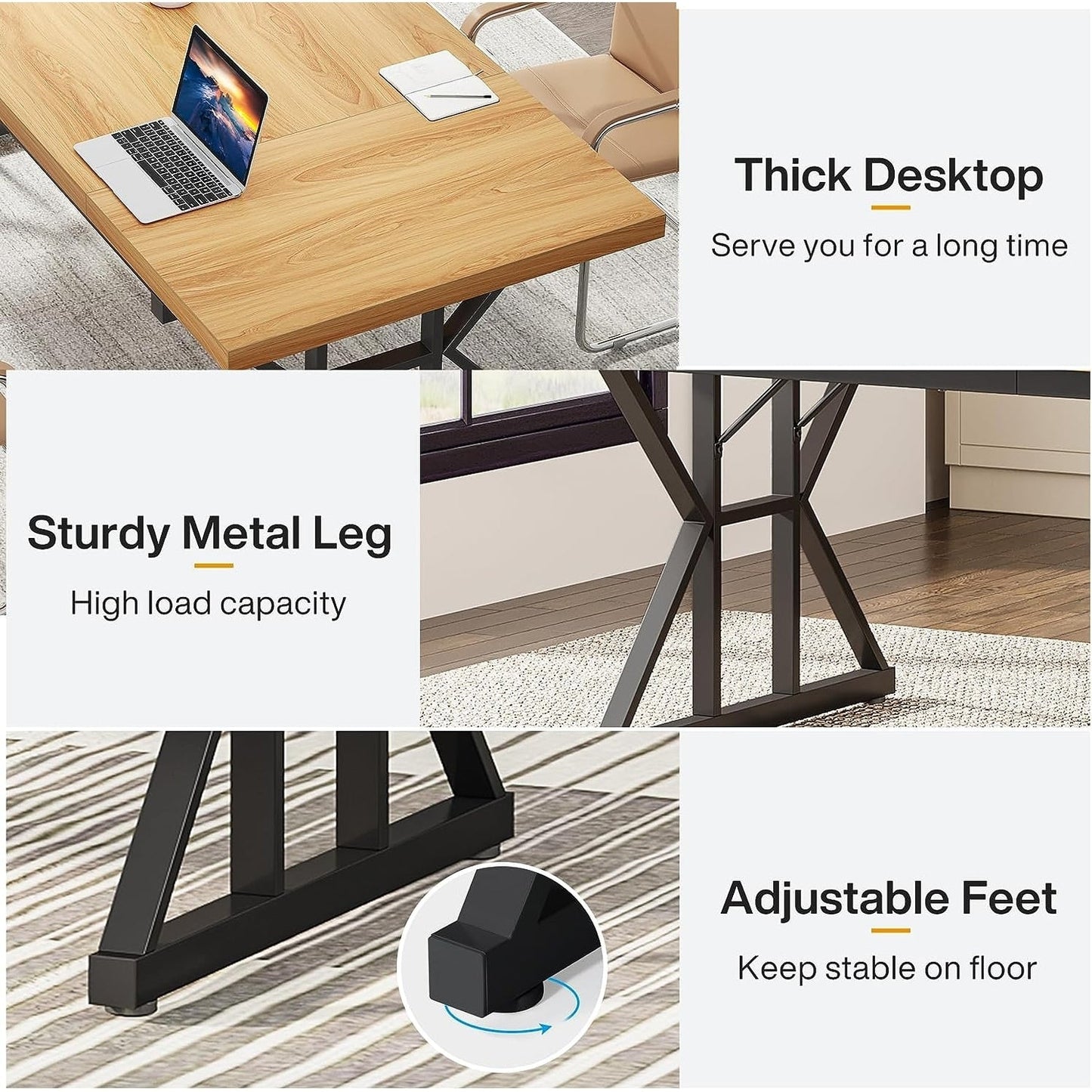 Scrivania da ufficio da 70,8 pollici, grande scrivania per computer, postazione di lavoro.