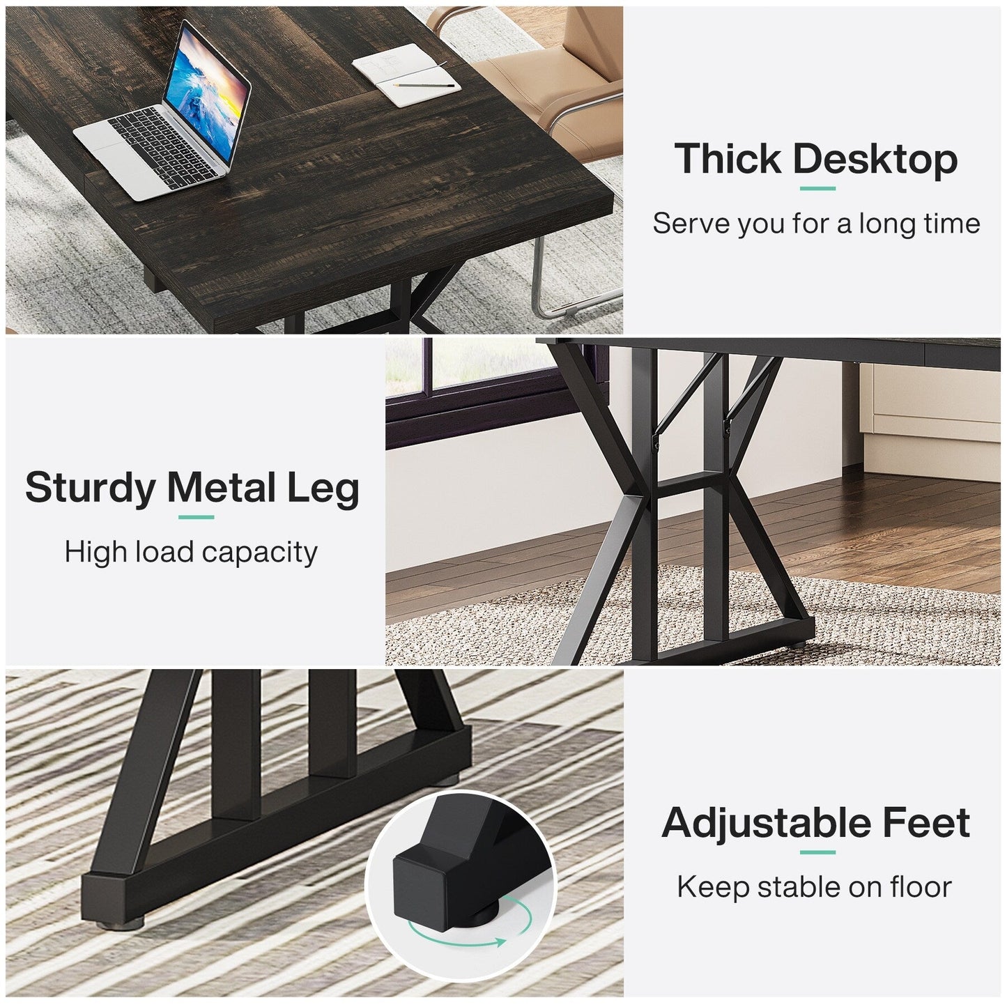 Scrivania da ufficio da 70,8 pollici, grande scrivania per computer, postazione di lavoro.