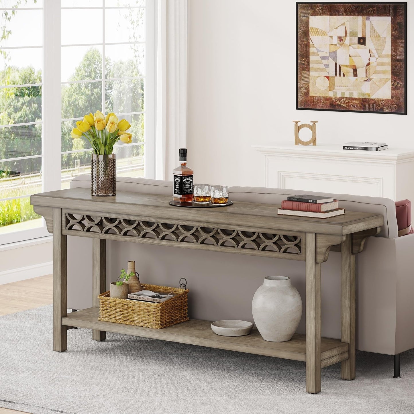 Tavolo da Console Lungo in Legno Massello da 180 cm in Stile Rustico/FARMHOUSE